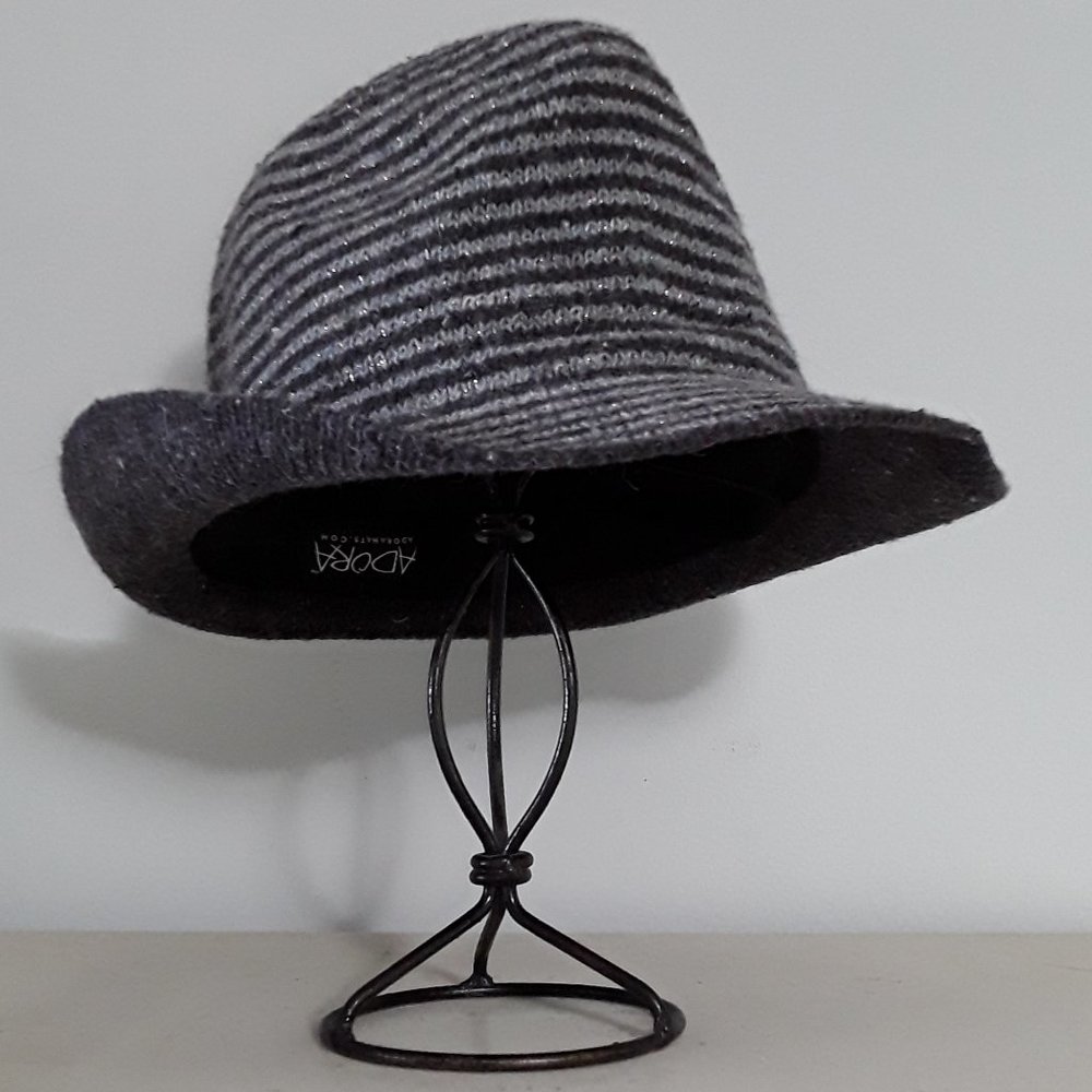 ADORA Hipster Fedora with Sparkly Stripes & Slate Underbrim